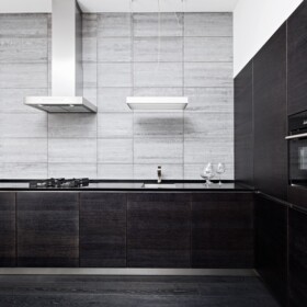 Part of modern minimalism style kitchen interior in monochrome tones